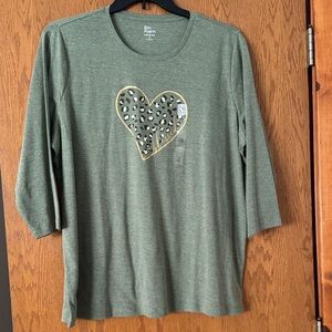 Kim Rogers Green Top with Gold Heart Design